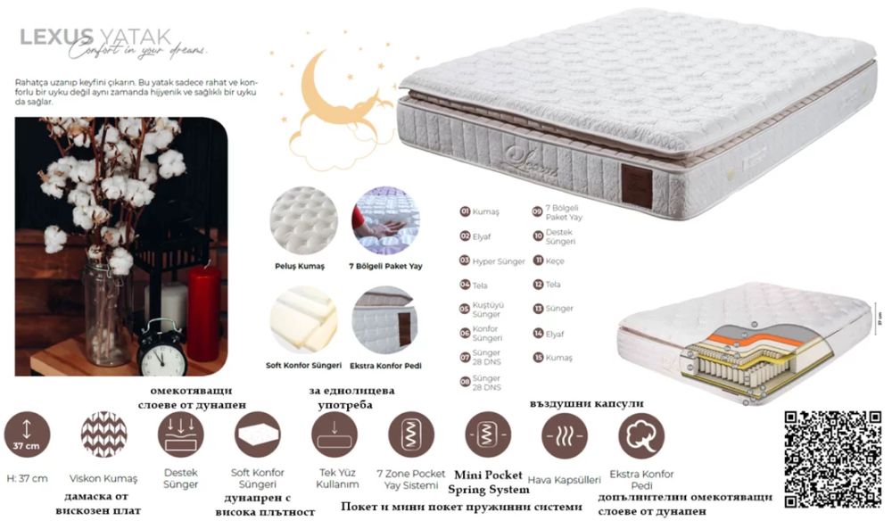 Тапицирано легло Lexus Бял Крем с луксозен матрак