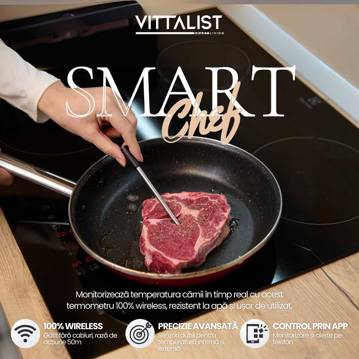 Set Termometru de Bucatarie Inteligent pentru Carne cu Aplicatie