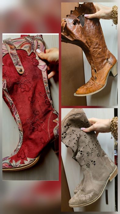 Летни ботуши от велур и естествена кожа