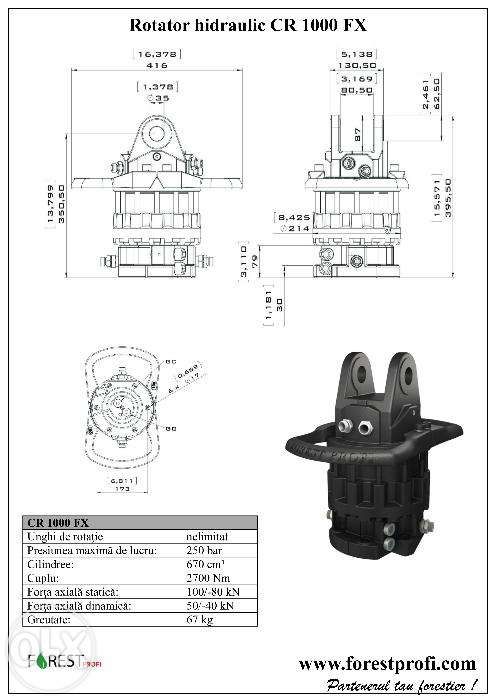 Rotator hidraulic 10 tone (CR-1000FX) cu flansa pentru graifer