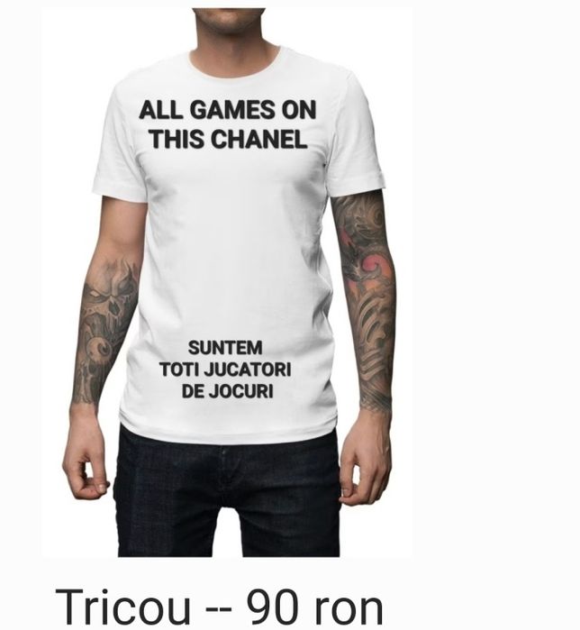 Tricou alb marca,,all games on this channel,,