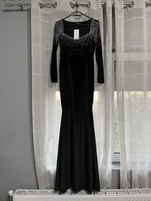 Rochie lunga din catifea, neagra