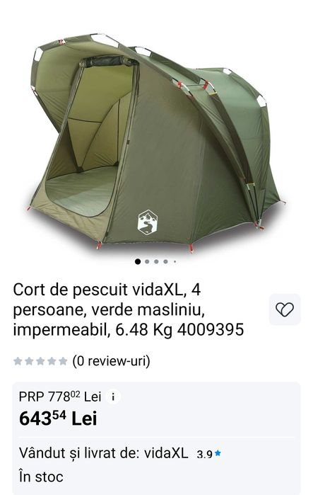 Cort pescuit / camping VidaXL, 4 persoane, verde masliniu