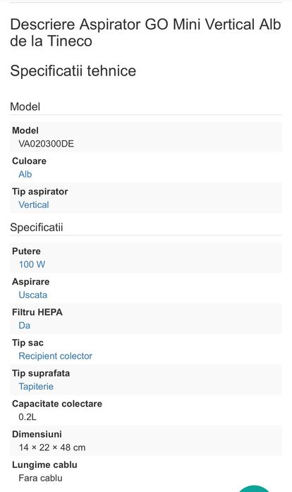 Aspirator mașină TINECO Go Mini Nou