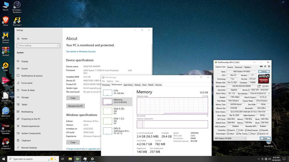 Unitate PC AMD Ryzen 7 3700X 32GB DDR4 3200MHz RX 6600 8GB GDDR6