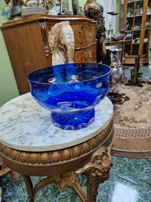 Рядка страхотна английска съветска кристална фруктиера купа