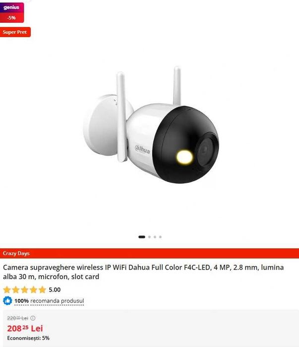 3 Camere supraveghere WiFi Dahua Full Color F4C-LED, 4 Mp 2K