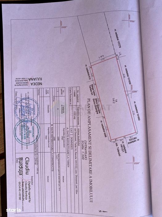 De vânzare teren intravilan – 1000 mp – Comuna Domnești, Str. Rădului