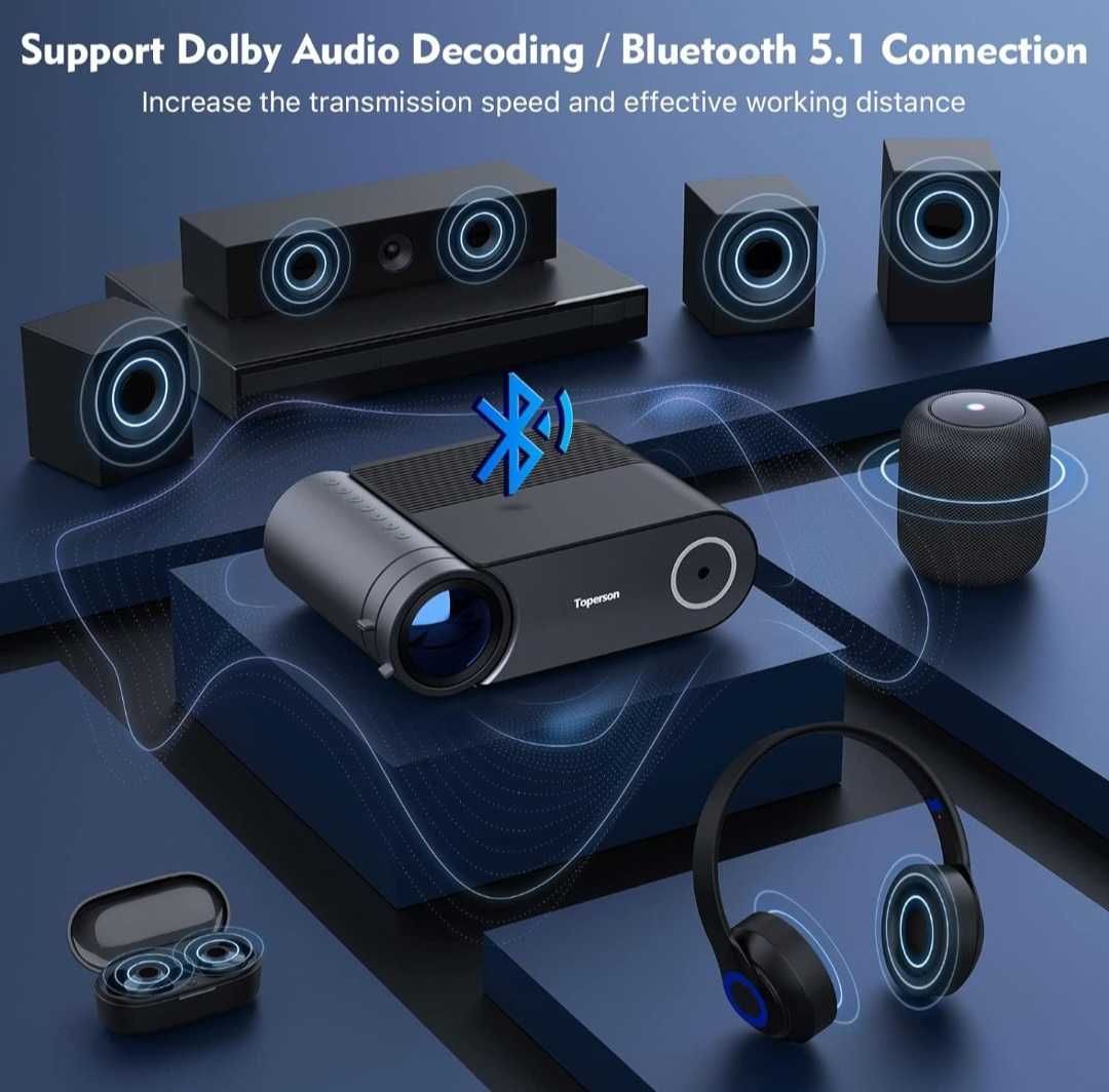 Видео проектор Toperson HD Dolby WiFi Bluetooth 8000 лумена,1080P