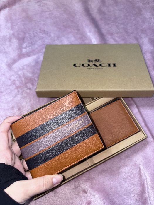 Portofel Coach și portcard set la cutie Maro Crem Bej Negru  Nou new