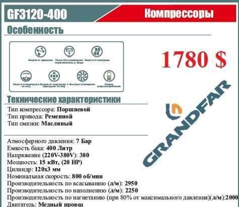 Kомпрессор GRANDFAR от 100л до 500 л  7бар 12,5бар