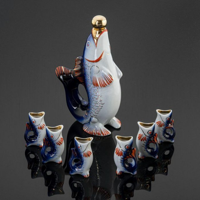 Набор для напитков Рыба роспись Городницкий фарфоровый завод 8 комплек