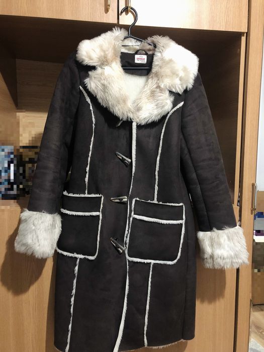 Palton Suedez Căptușit cu Blană Artificială - Stil Duffle Coat
