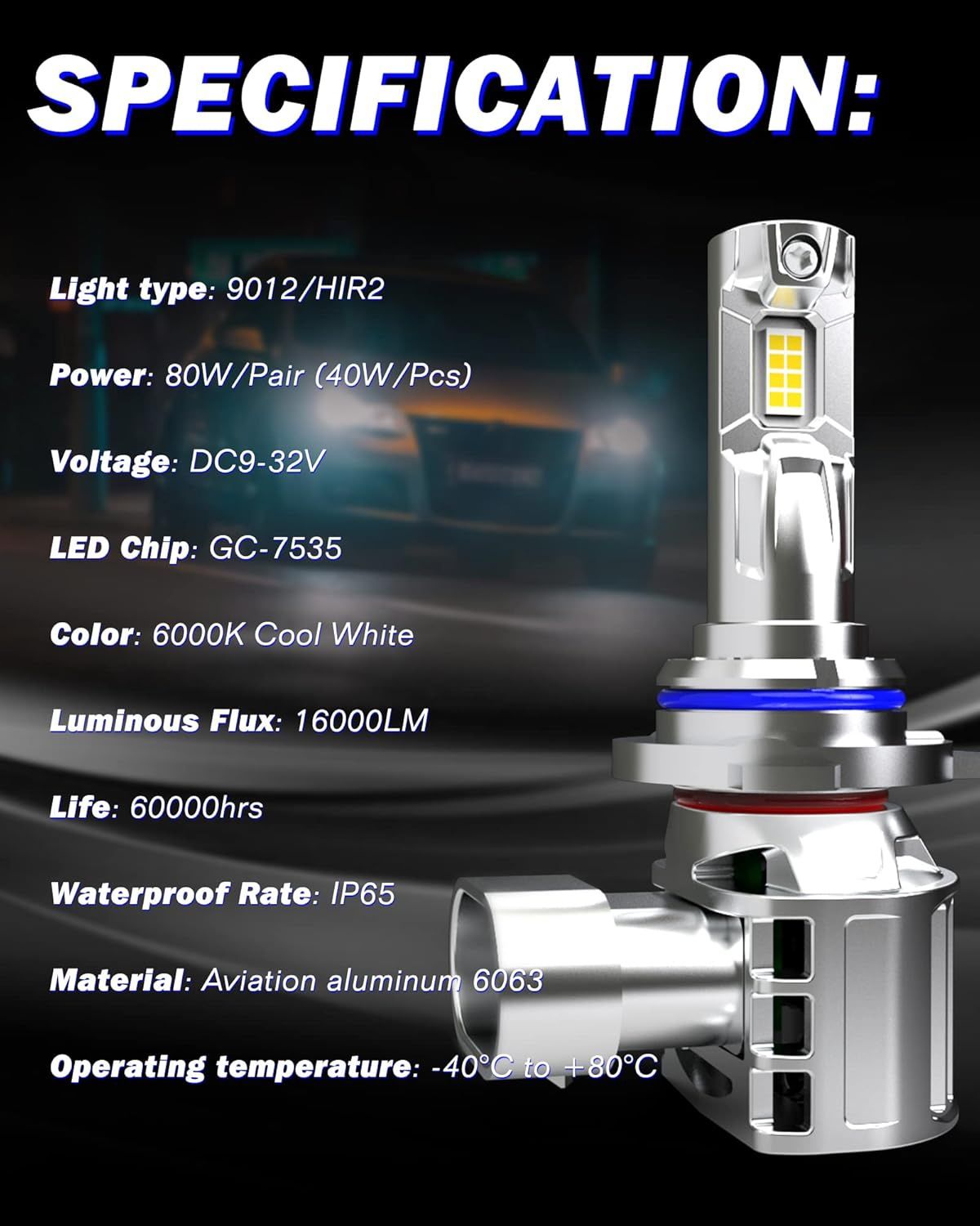 9012 Led крушки Cenmoll ,80W ,16000LM ,6000K