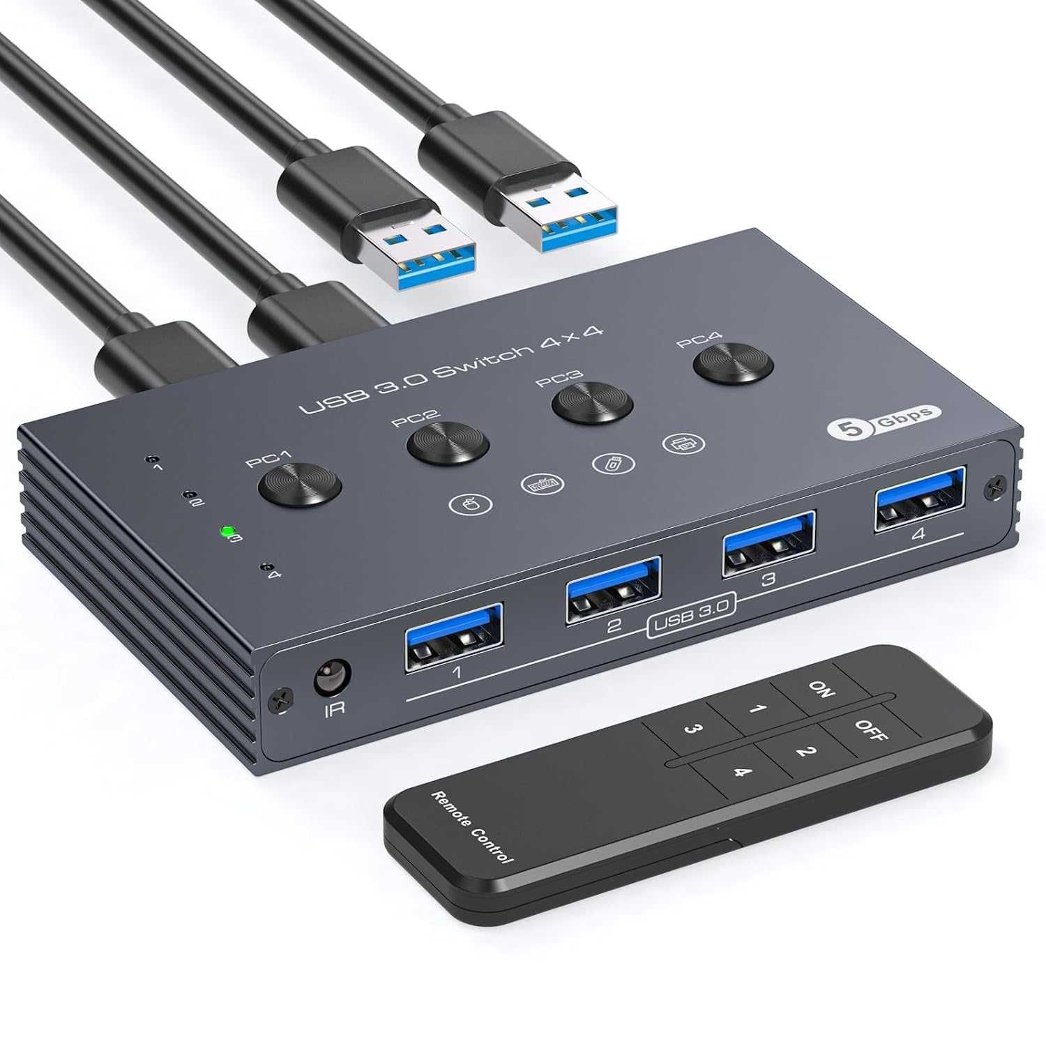 TJCXELE ​​​​USB превключвател, USB 3.0, 4 входа/4 изхода, дистанционно