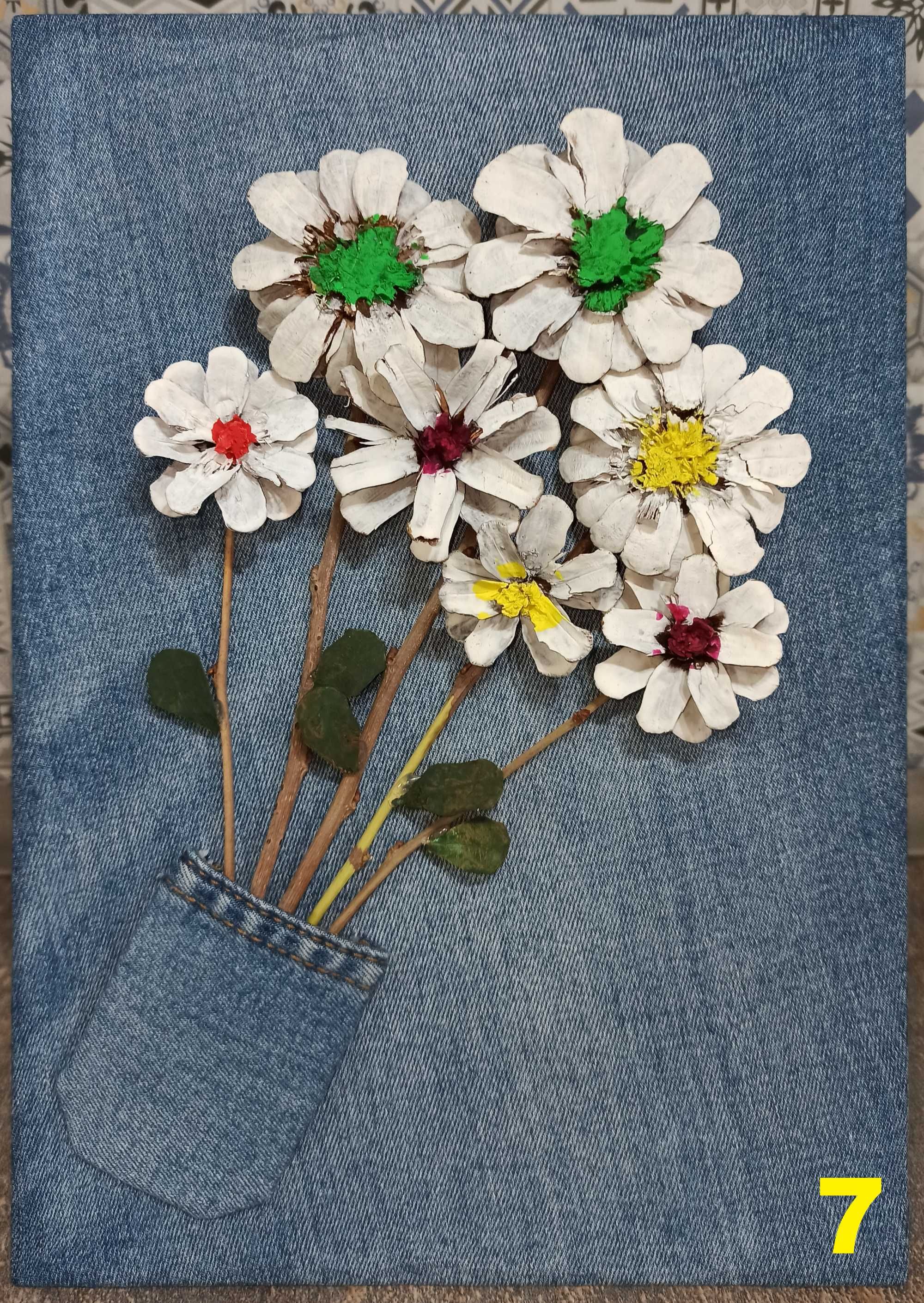 Tablou flori conuri pin, artizanat, handmade