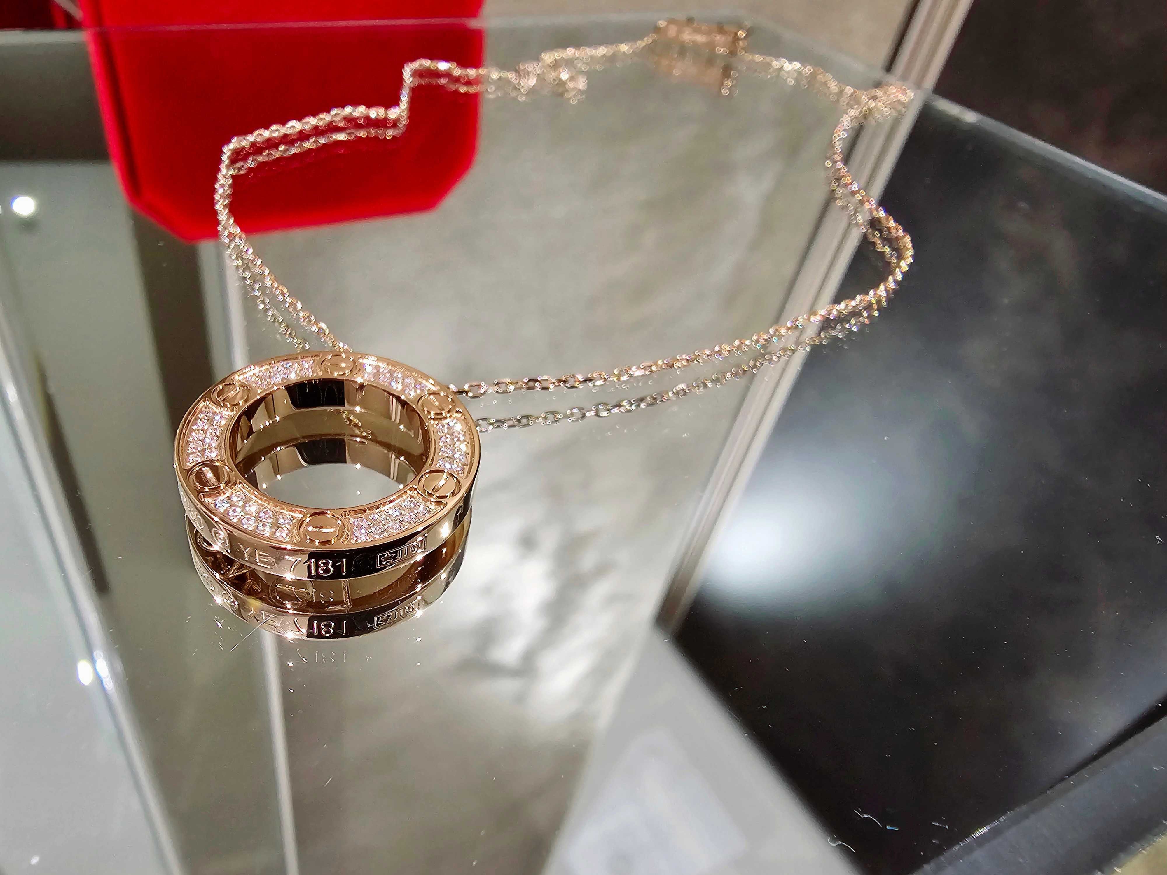 CARTIER Love Rose Gold Large Paved Diamonds Pendant Дамскo Колие