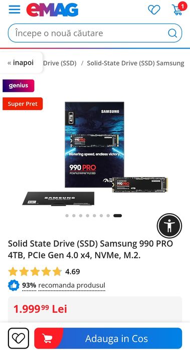 Solid State Drive (SSD) Samsung 990 PRO 4TB, SIGILAT