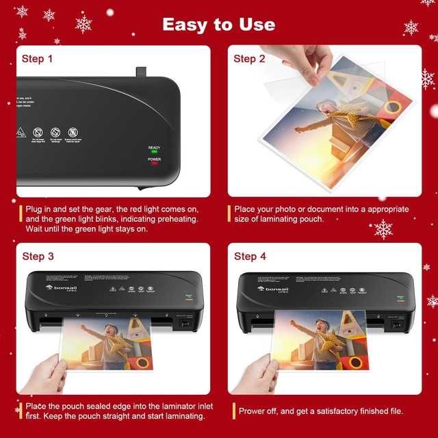 Laminator Bonsaii A4 cu tehnologie anti-blocare, sistem cu 2 role