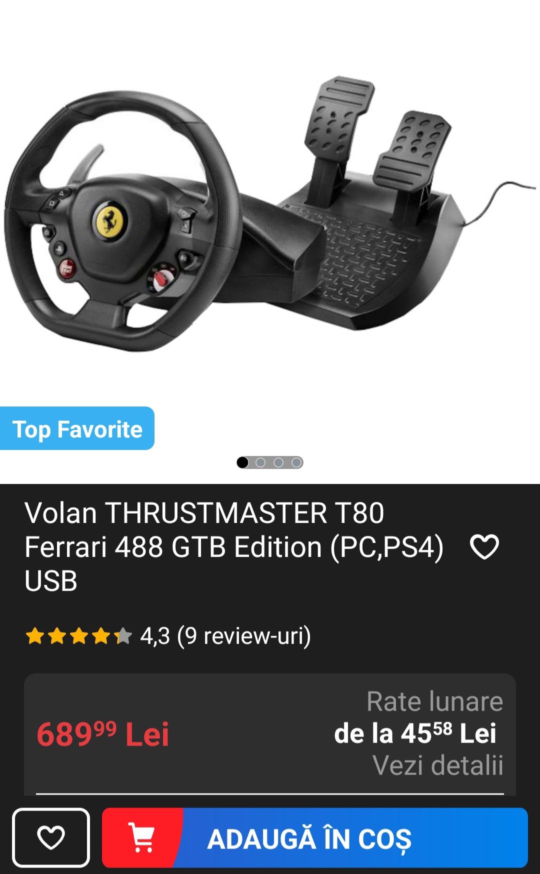 Volan THRUSTMASTER T80 Ferrari 488 GTB Edition (PC,PS4) USB