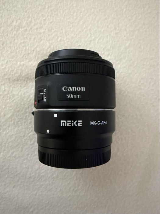 Bbiectiv 50 mm f 1.8 , canon EF cu adaptor EF M ca nou