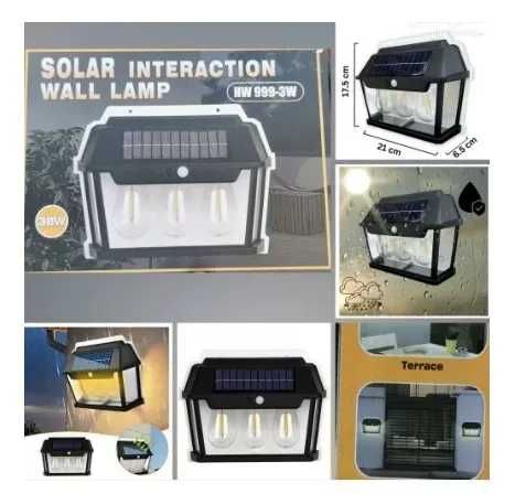 Соларна Стенна лампа с 3 LED крушки 38w
