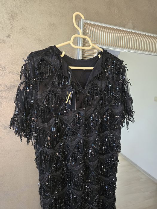 Rochie neagră de ocazie, noua, cu paiete