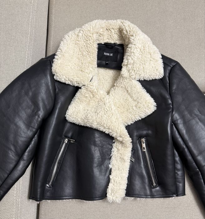 Късо кожено яке с пух