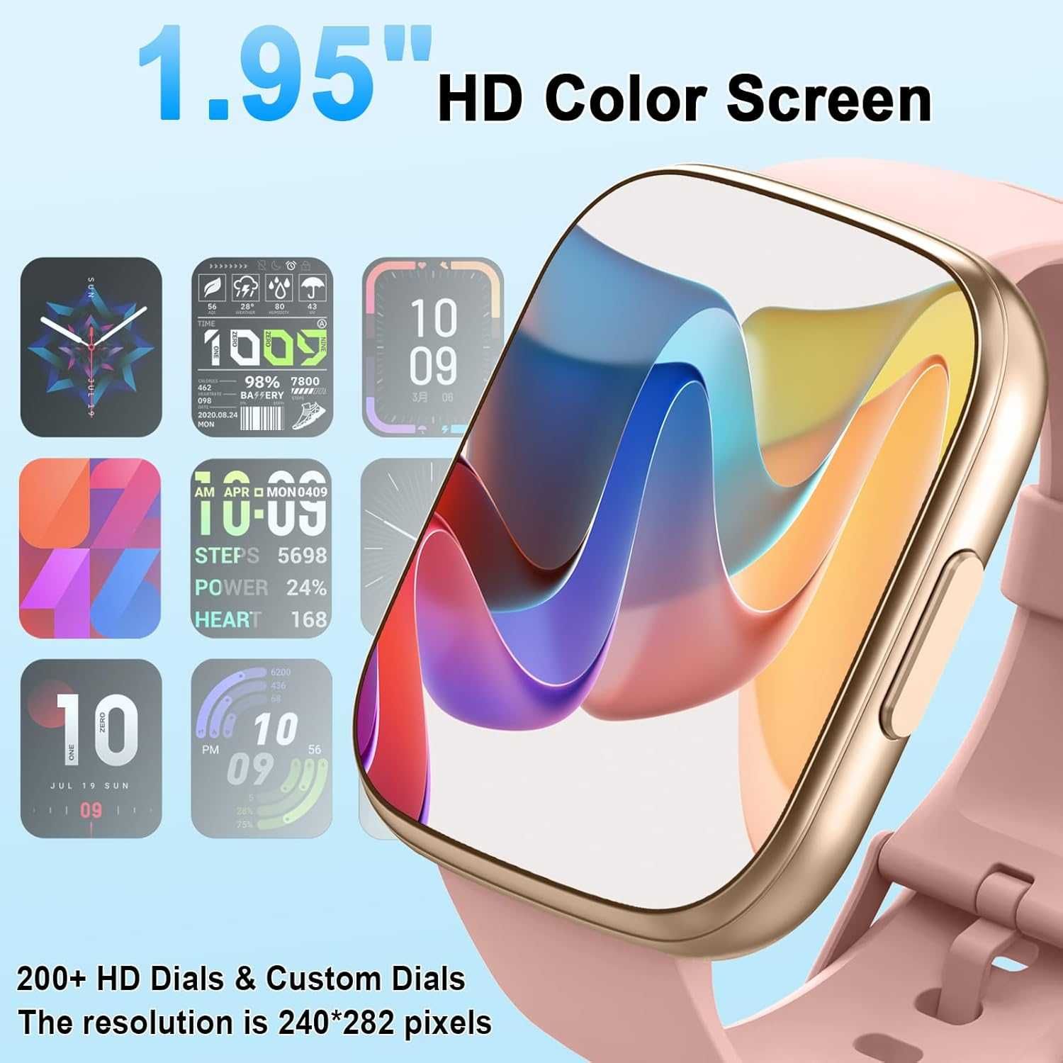 Смарт часовник 1.95" HD дисплей, Bluetooth обаждания,пулс и сън –Розов