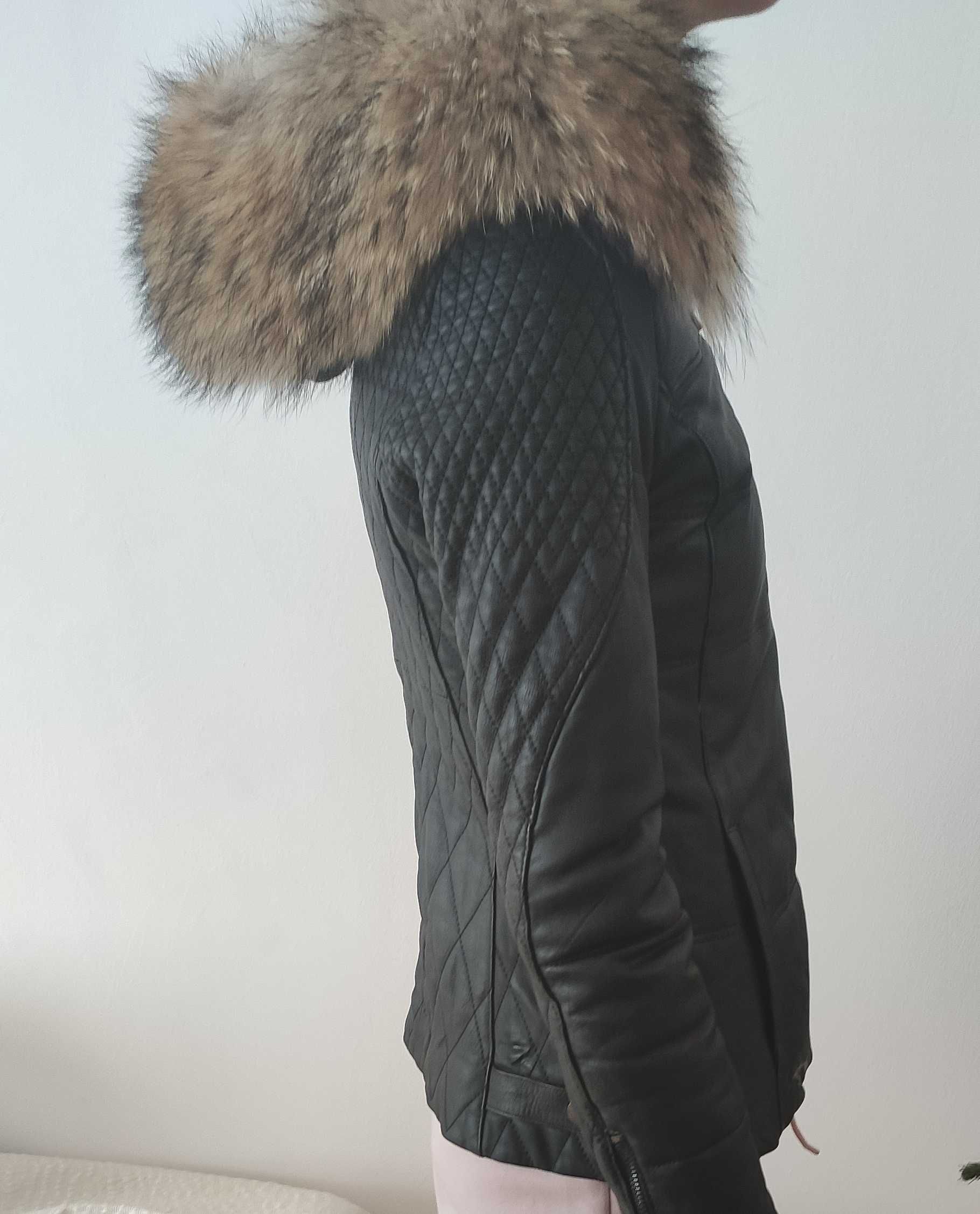 Зимно кожено яке - естествена кожа, с качулка