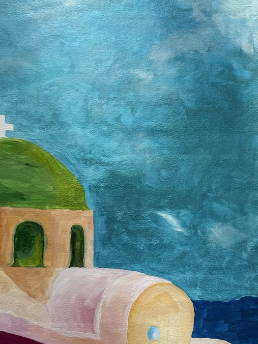 Tablou acrilic 50x70 cm Peisaj mediteranean colorat, pictat manual