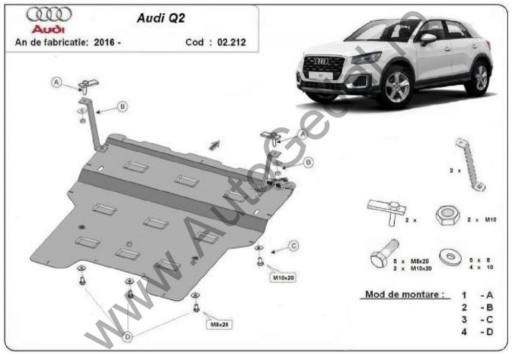 Scut metalic pentru motor Audi Q2 2016-prezent - otel 2mm