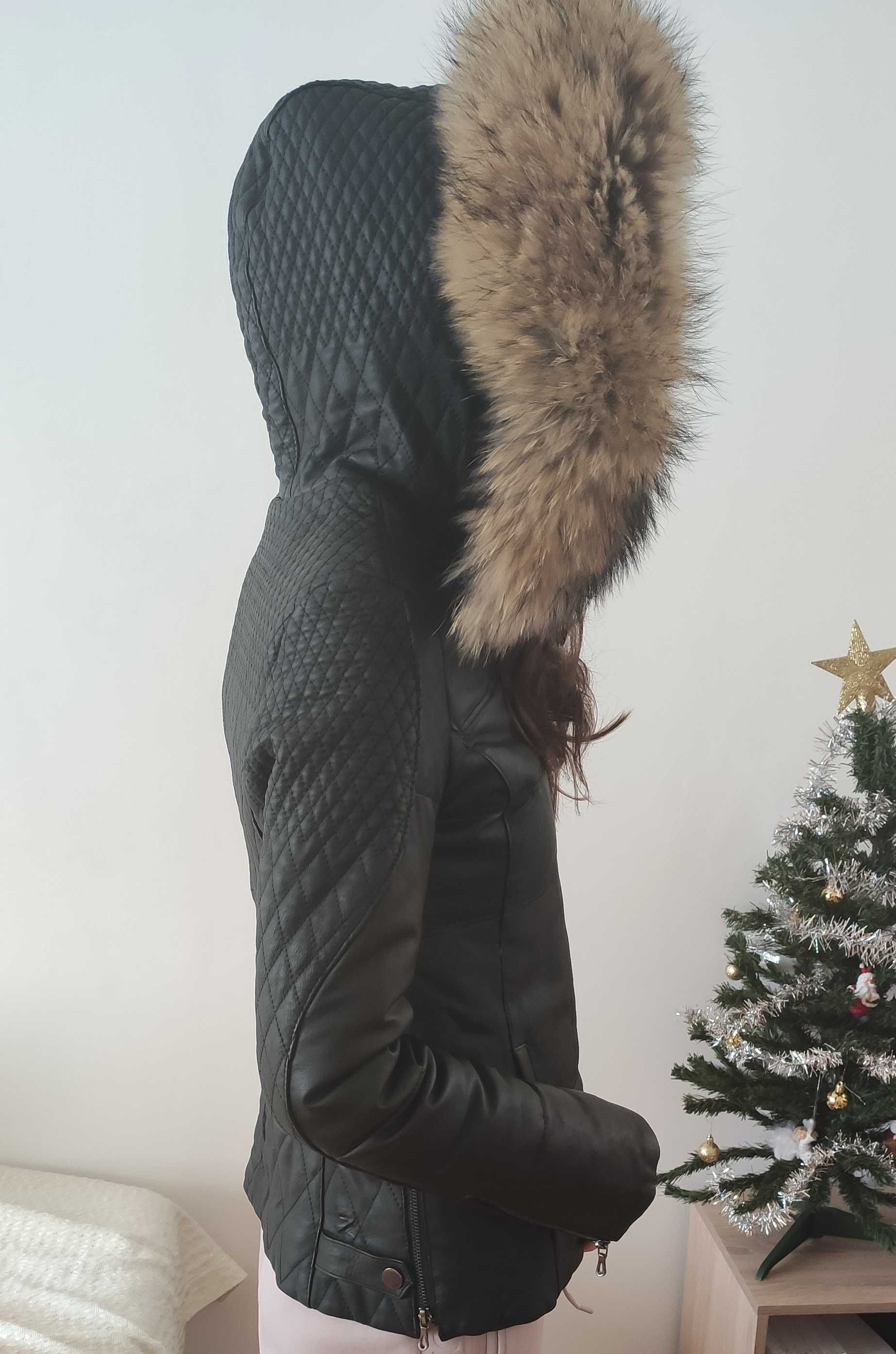 Зимно кожено яке - естествена кожа, с качулка