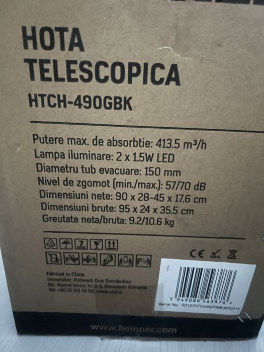 Hotă încorporabilă Heinner – 90 cm, Neagră, Nouă, cu Garanție