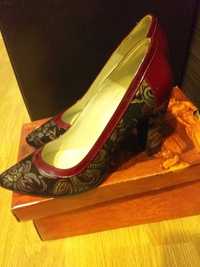Pantofi piele/ Salamandra Design, negru-grena