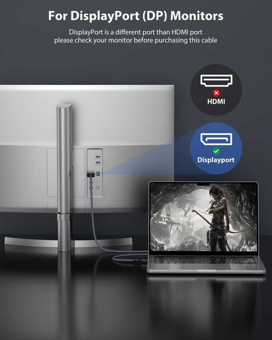 Cablu USB C/Thunderbolt 3 to DisplayPort 2M 8K-60Hz/4K-60Hz