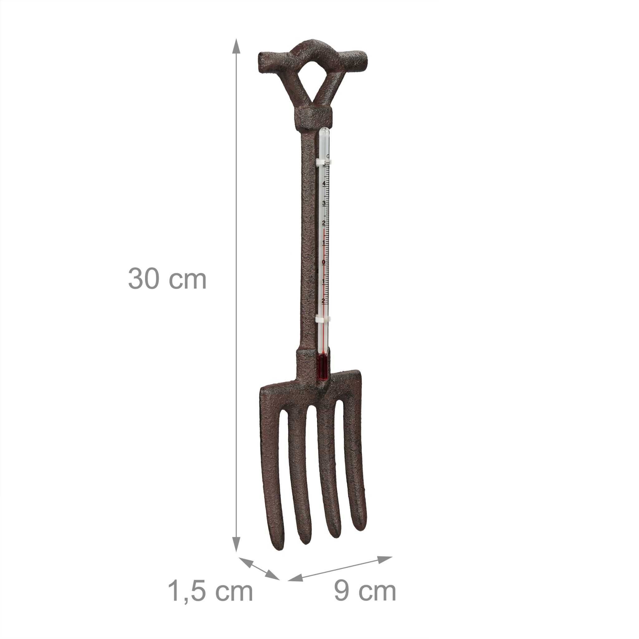 Termometru de Perete din Fonta Design Rustic in Forma de Furca 30x9cm