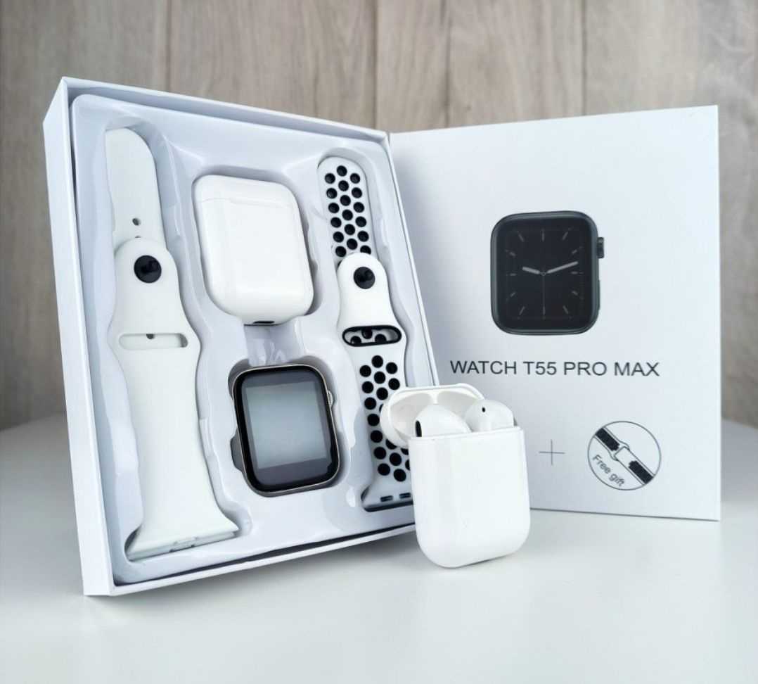 Смарт часовникът T55 Pro Max Combo+безжични слушалки