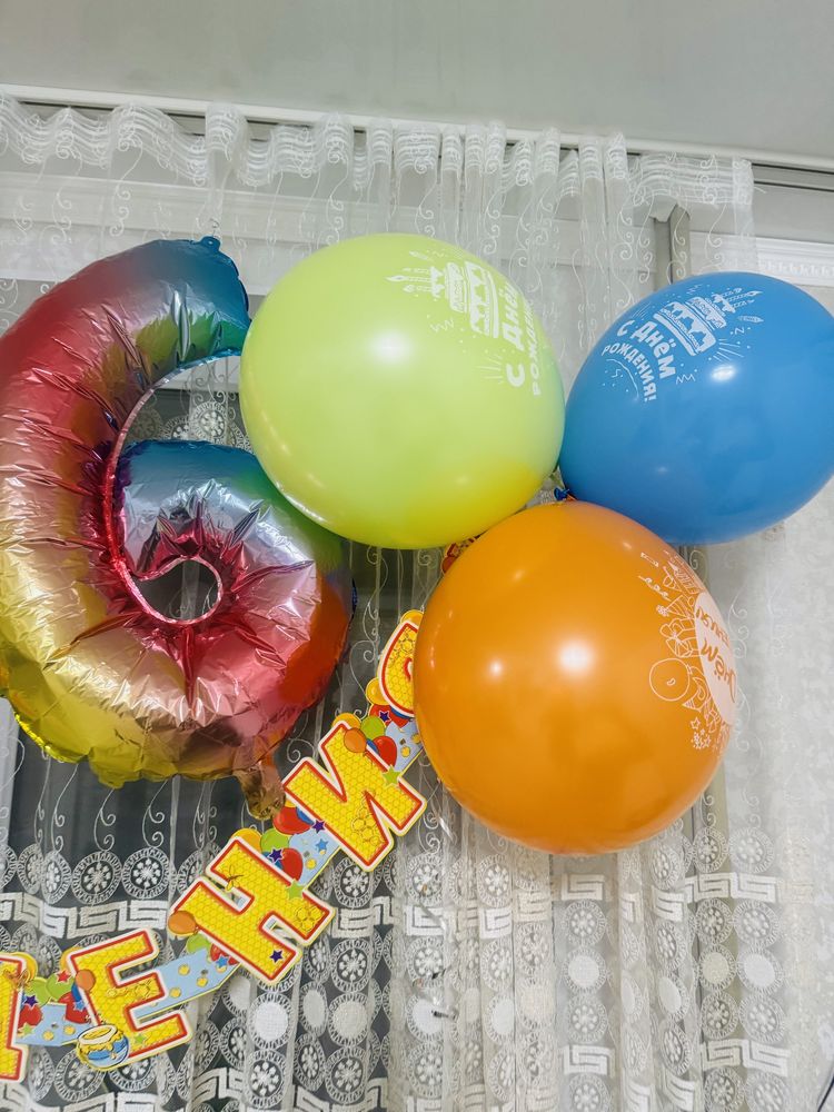 Цифра 6 и шарики с днем рождения