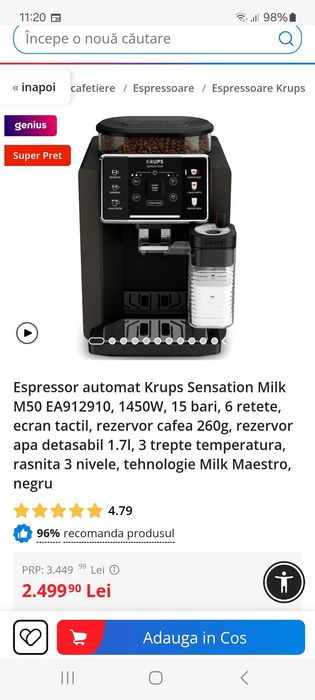 Vand espressor Krups sensation EA 912910