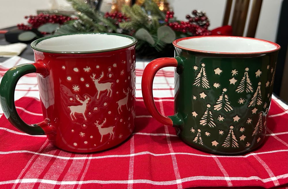 Deosebit! Cadou Crăciun set 2 căni ceramică 540 ml decor Crăciun