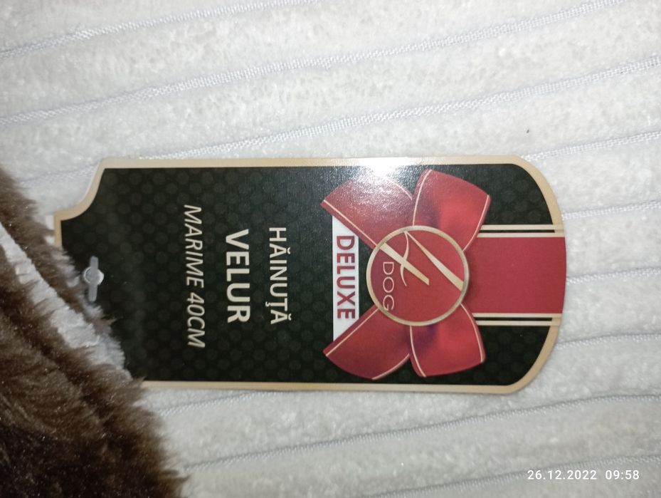 Haină câine nouă de velur 40 cm
