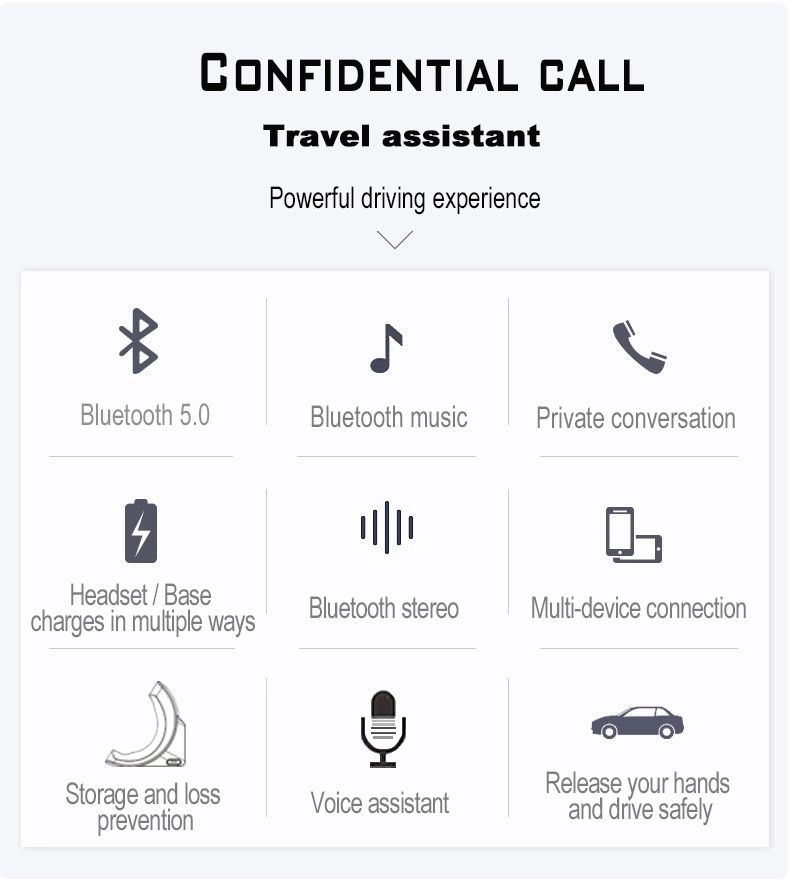 (Слушалка за кола) Безжична Bluetooth 5.0 слушалка със стойка