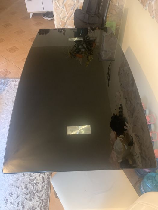 Masa sticla Halmar Anton cu cadru de otel 140/80/75