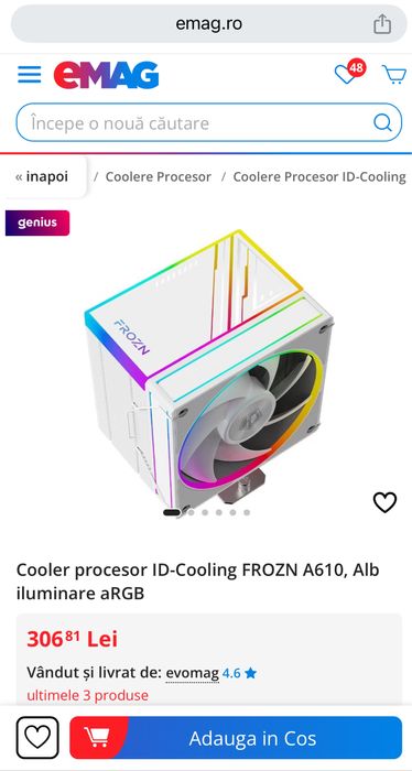 Cooler procesor ID-Cooling FROZN A610, Alb iluminare aRGB