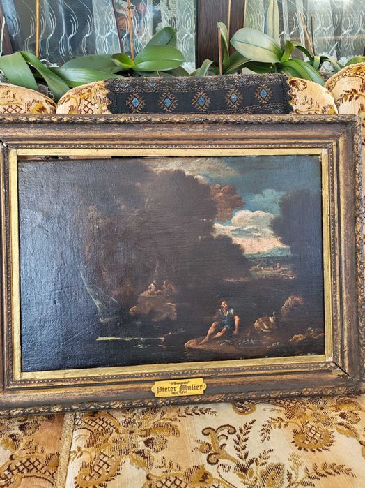 Tablou semnat ulei  (Sec. XVII) - Furtună Pieter Mulier (Il Tempesta)