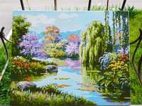 Продам картину "Лесное озеро" 40×50 см нарисованную по номерам.