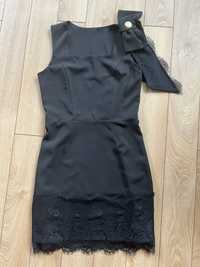 Elisabetta Franchi малка черна рокля с панделка и дантела S