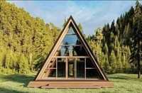Cabana stil A Frame din structura de lemn si casa din lemn de vanzare