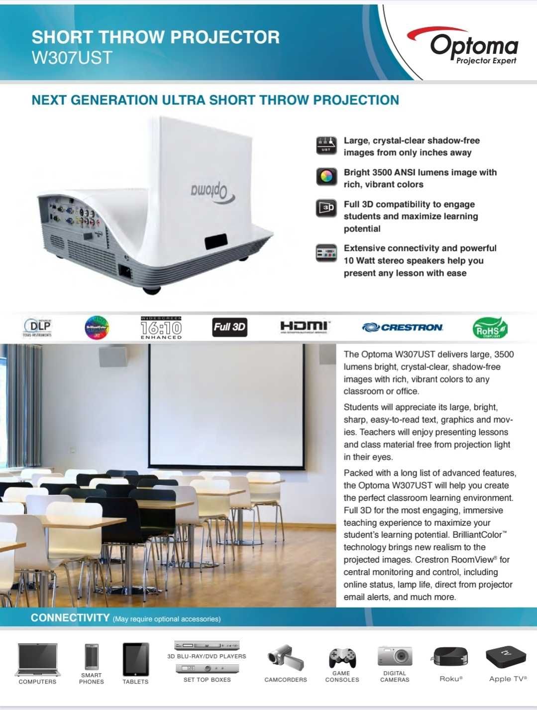 Proiector 3D Optoma W307UST - Nou